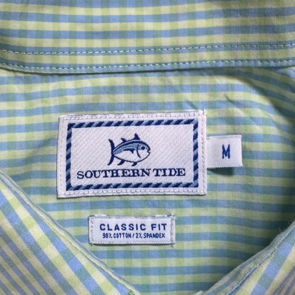 Southern Tide Mens Classic Fit Gingham Button Down Shirt Green Blue Size Medium - Picture 3 of 12